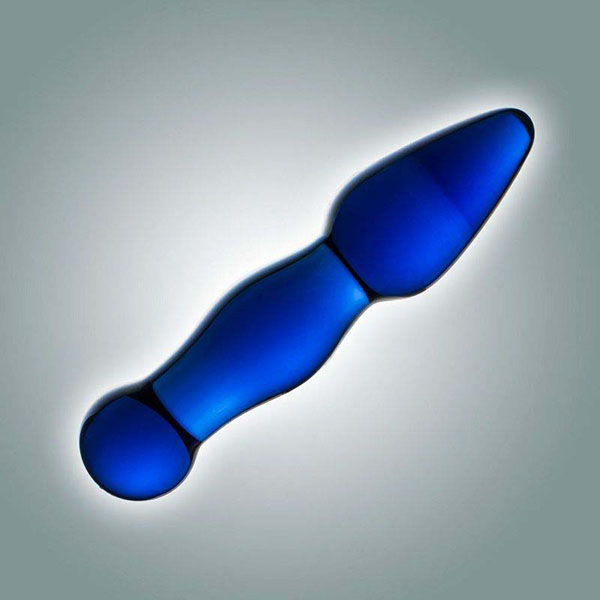 Синий анальный стимулятор из стекла - 13 см.