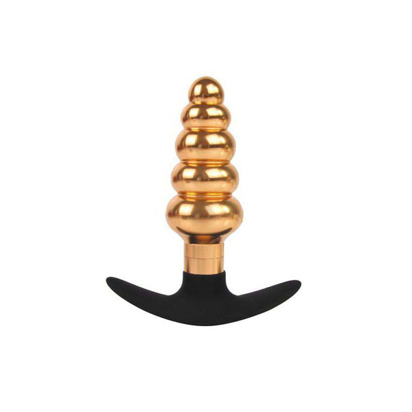 Золотисто-черная анальная втулка в виде ёлочки - 10,9 см.