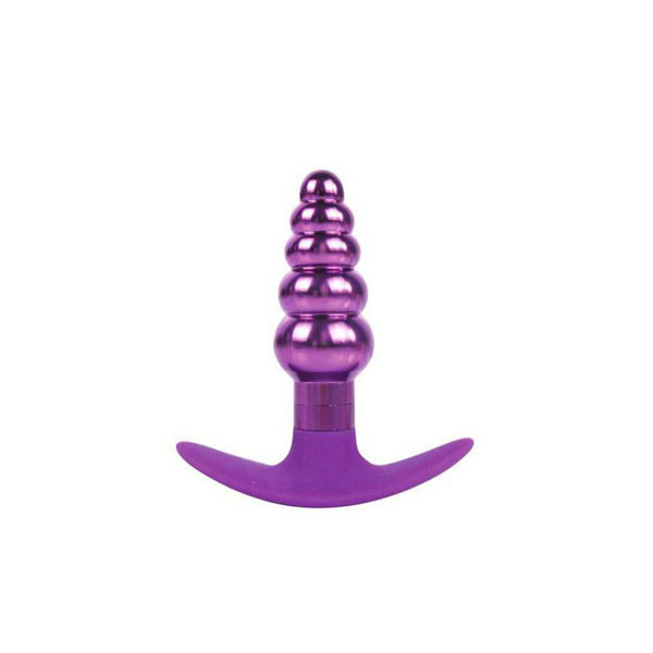 Фиолетовая анальная втулка из металла и силикона - 9,6 см.