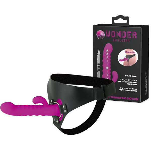 Фиолетовый страпон с пульсацией Wonder Thruster - 20 см.