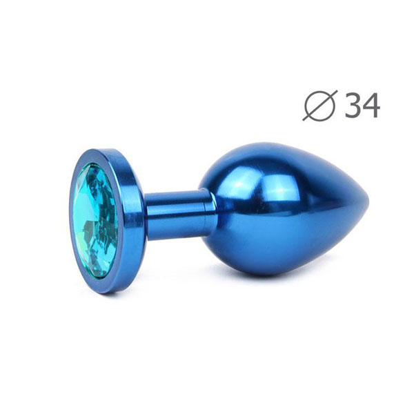 Коническая синяя анальная втулка с голубым кристаллом - 8,2 см.