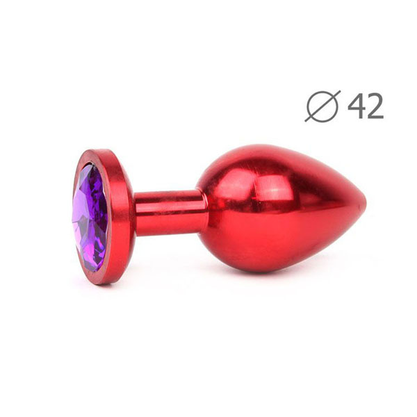 Коническая красная анальная втулка с кристаллом фиолетового цвета - 9,3 см. 