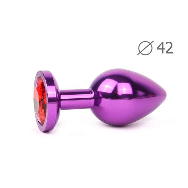 Коническая фиолетовая анальная втулка с красным кристаллом - 9,3 см.