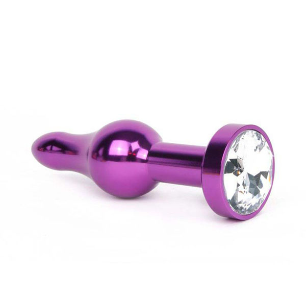 Удлиненная шарикообразная фиолетовая анальная втулка с прозрачным кристаллом - 10,3 см.