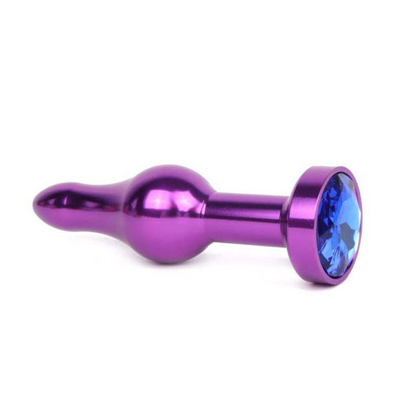 Удлиненная шарикообразная фиолетовая анальная втулка с синим кристаллом - 10,3 см.