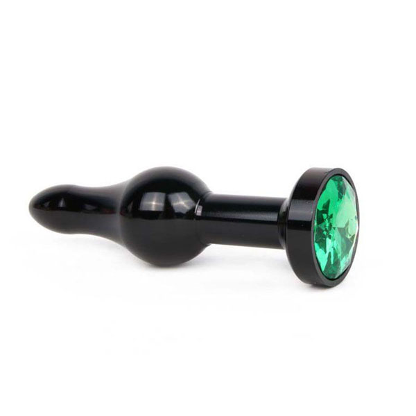 Удлиненная шарикообразная черная анальная втулка с зеленым кристаллом - 10,3 см.