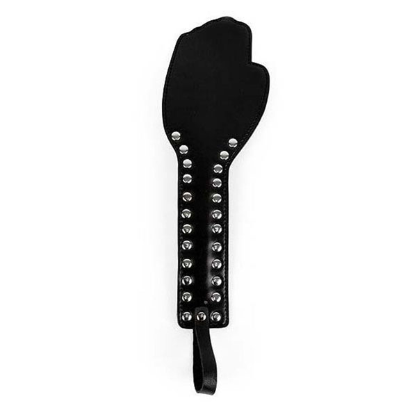 Черная шлепалка-рука с металлическими заклепками - 29 см.