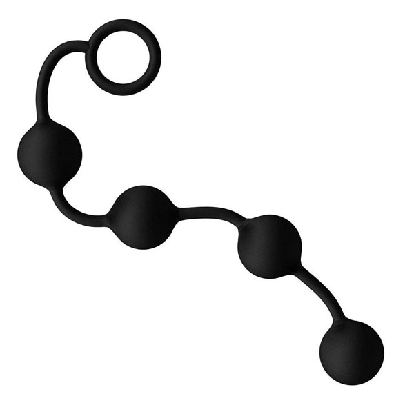 Большая черная анальная цепочка из 4 шариков - 49 см.