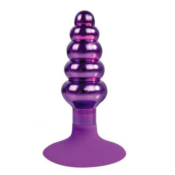 Фиолетовая анальная пробка-елочка с круглым ограничителем - 10 см. 