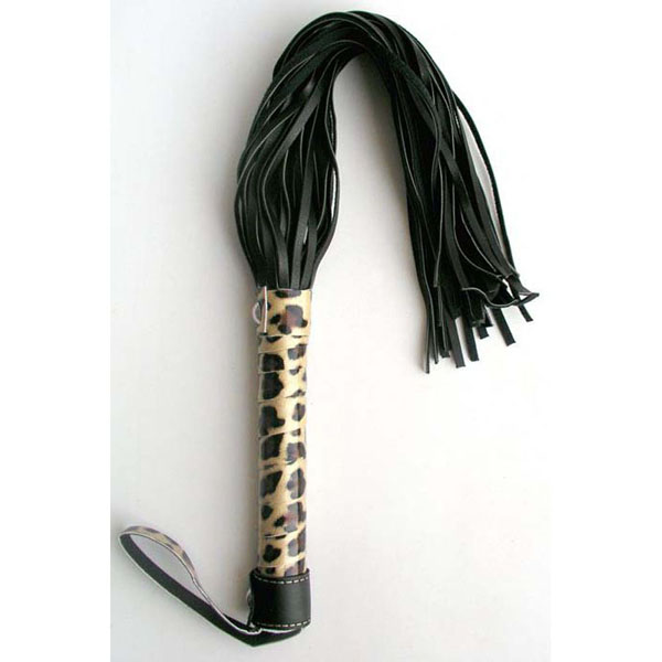 Чёрная плеть с леопардовой рукоятью Notabu - 50 см.
