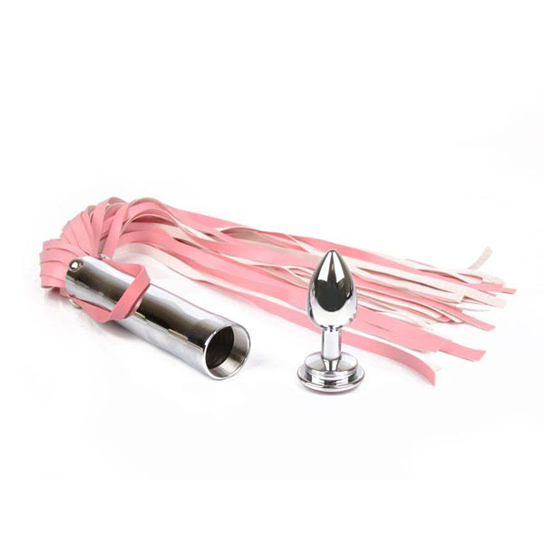 Розовая плетка Notabu с розовым кристаллом на рукояти - 58 см.