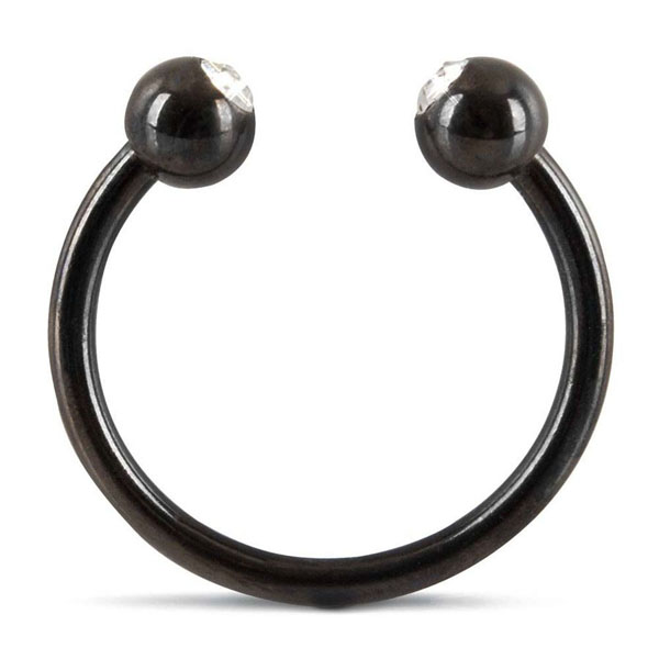Черное металлическое кольцо под головку со стразами Glans Ring