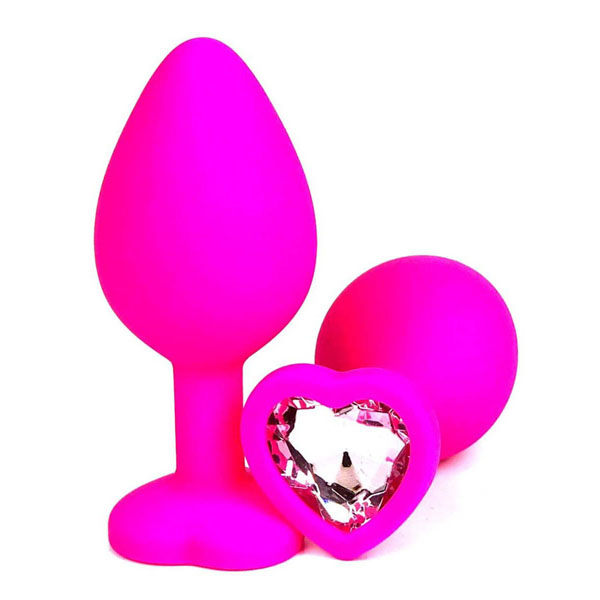 Розовая силиконовая пробка с нежно-розовым кристаллом-сердцем - 8,5 см.