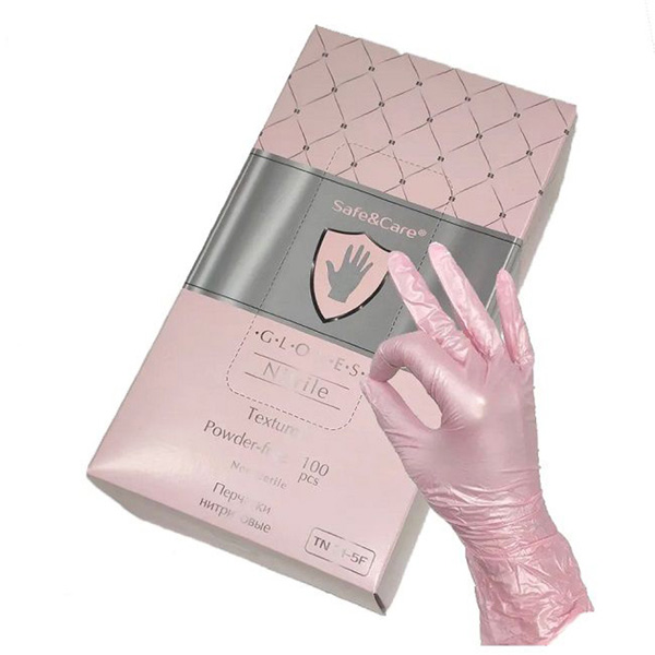 Розовые нитриловые перчатки Safe Care размера L - 100 шт.(50 пар)