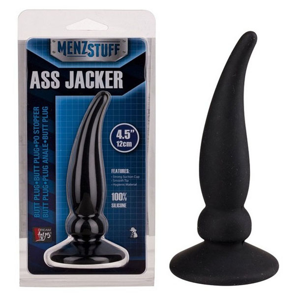 Чёрная пробка ASS JACKER для анальной стимуляции - 12 см.