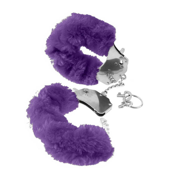 Металлические наручники Original Furry Cuffs с фиолетовым мехом
