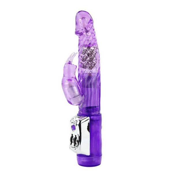Фиолетовый ротатор-кролик с клиторальным отростком - 21,5 см.