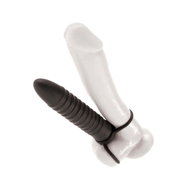 Рельефная насадка на пенис для двойной стимуляции Ribbed Double Trouble - 16,5 см.