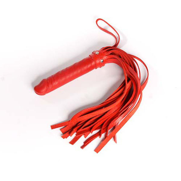 Красная плеть Ракета А с рукоятью из латекса и хвостами из кожи - 50 см.