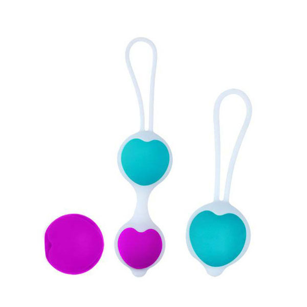 Набор из фиолетово-голубых вагинальных шариков с сердечками