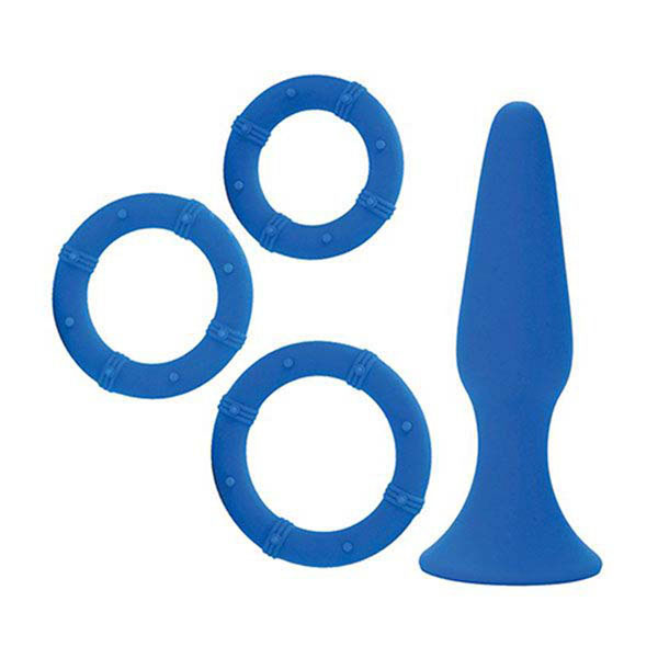 Синий набор Posh Silicone Performance Kits: анальная пробка и 3 эрекционных кольца