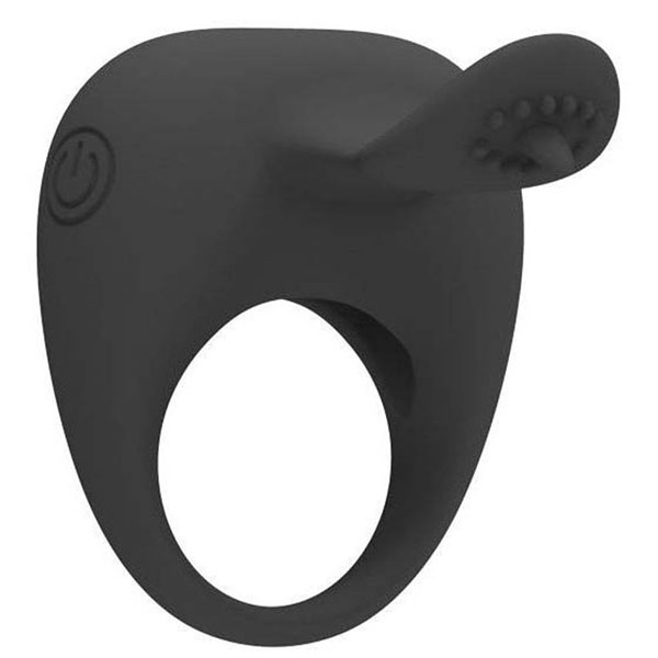 Чёрное эрекционное кольцо с вибрацией и клиторальным язычком