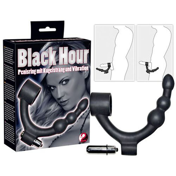 Эрекционное кольцо с вибрацией и анальным стимулятором Black Hour Penisring