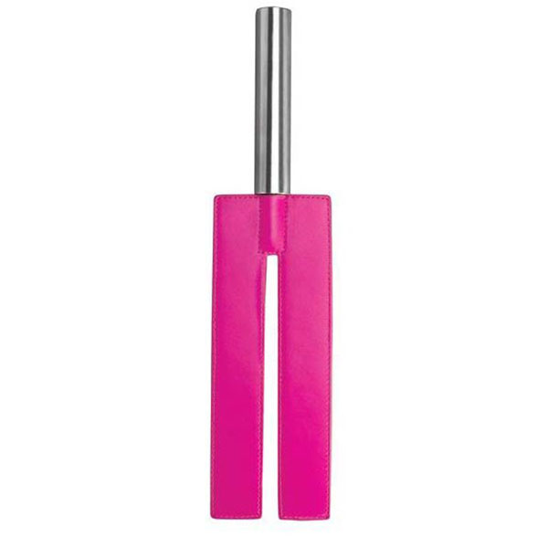 Розовая П-образная шлёпалка Leather Slit Paddle - 35 см.