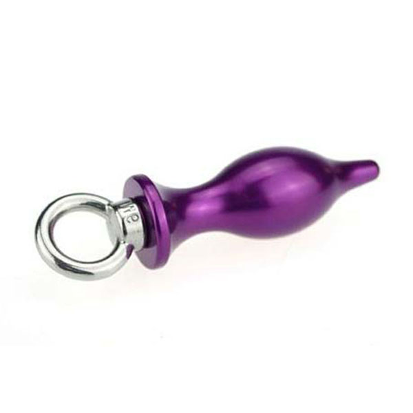 Фиолетовая металлическая анальная пробка с кольцом - 7 см.