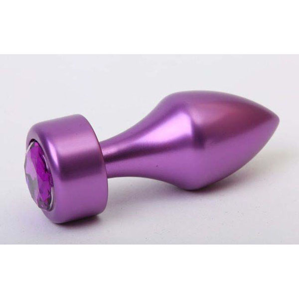 Фиолетовая анальная пробка с широким основанием и фиолетовым кристаллом - 7,8 см.