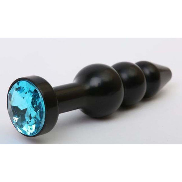 Чёрная анальная ёлочка с голубым кристаллом - 11,2 см.