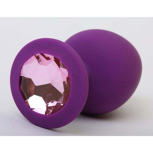 Фиолетовая силиконовая пробка с розовым стразом - 8,2 см.