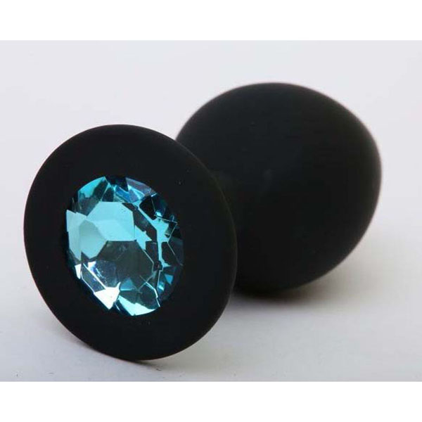 Чёрная силиконовая пробка с голубым стразом - 8,2 см.
