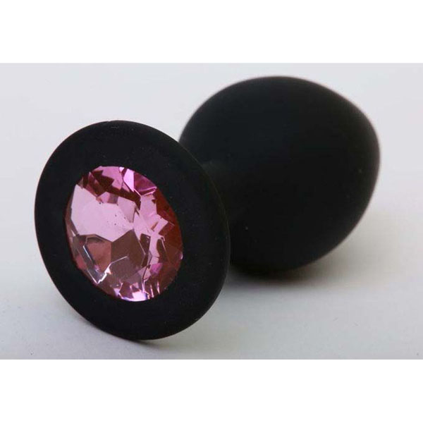 Чёрная силиконовая пробка с розовым стразом - 8,2 см.