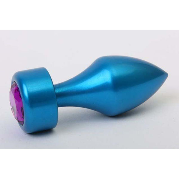 Синяя анальная пробка с фиолетовым стразом - 7,8 см.