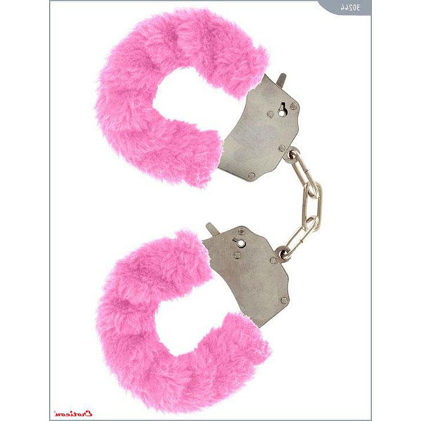 Металлические наручники с розовым мехом