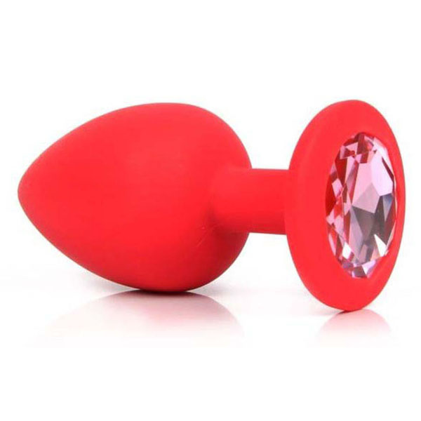 Красная силиконовая пробка с розовым кристаллом размера L - 9,2 см.
