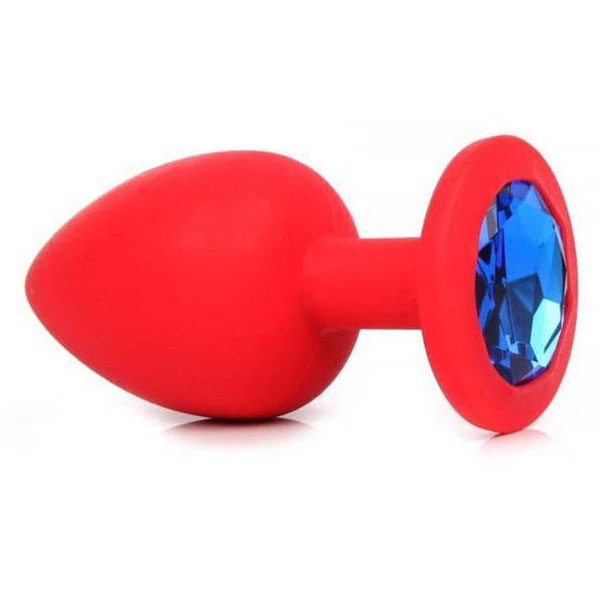 Красная силиконовая пробка с синим кристаллом размера L - 9,2 см.