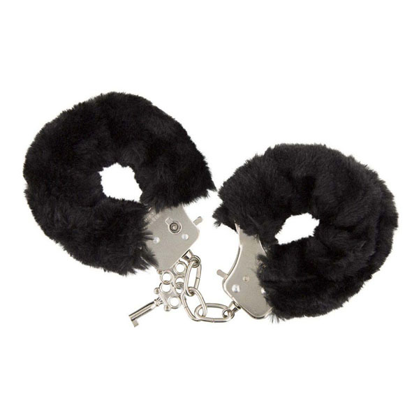 Чёрные меховые наручники с ключиками Furry Handcuffs
