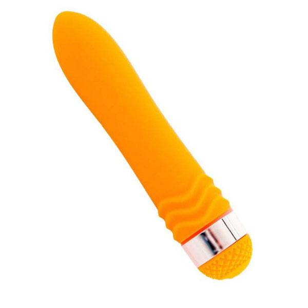 Оранжевый водонепроницаемый вибратор - 14 см.