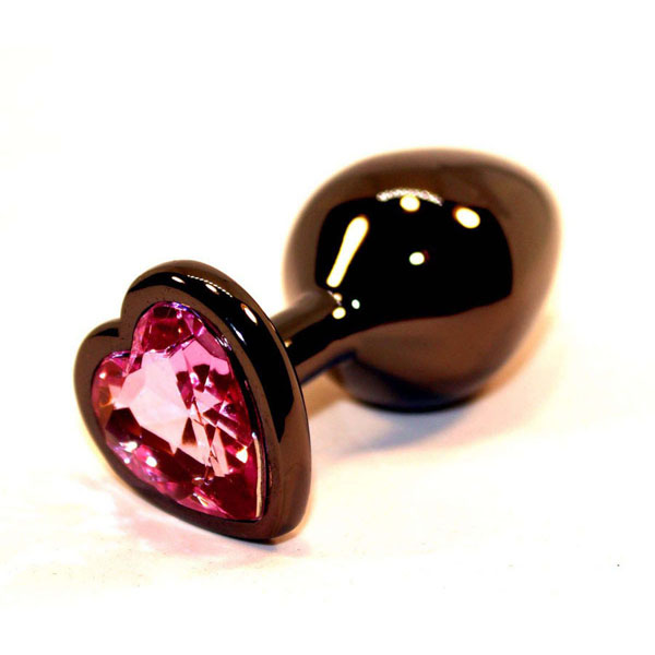 Чёрная пробка с розовым сердцем-кристаллом - 7 см.