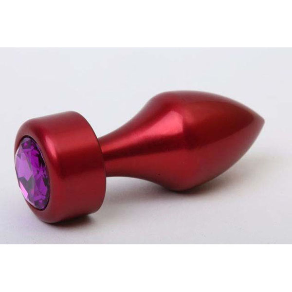 Красная анальная пробка с фиолетовым кристаллом - 7,8 см.