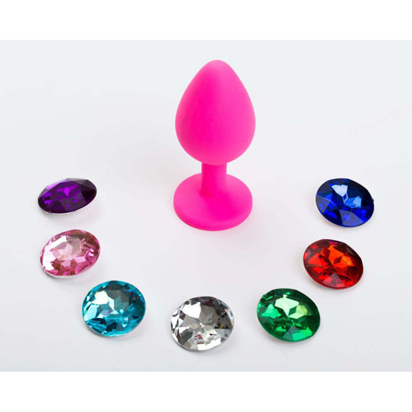 Розовая малая силиконовая пробка с 7 сменными кристаллами - 7,1 см.