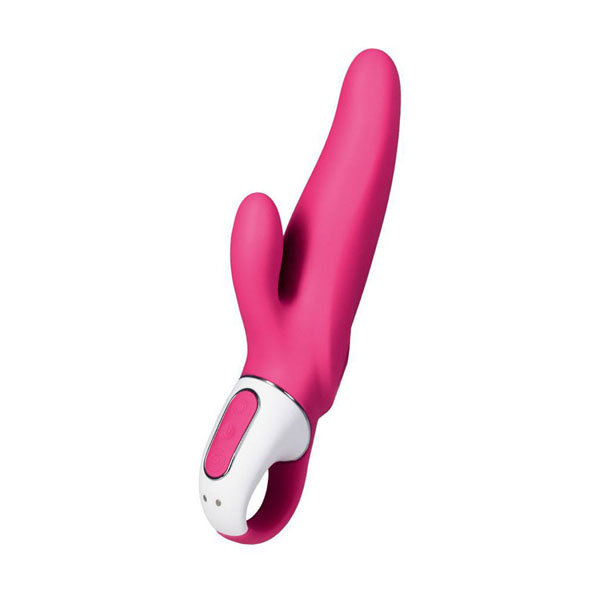 Ярко-розовый вибратор Satisfyer Vibes Mr. Rabbit с клиторальным отростком - 22,1 см.