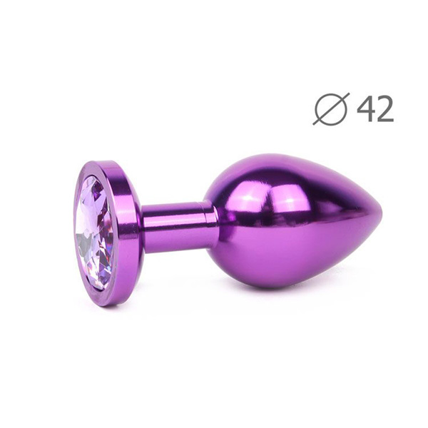 Коническая фиолетовая анальная втулка с кристаллом сиреневого цвета - 9,3 см.
