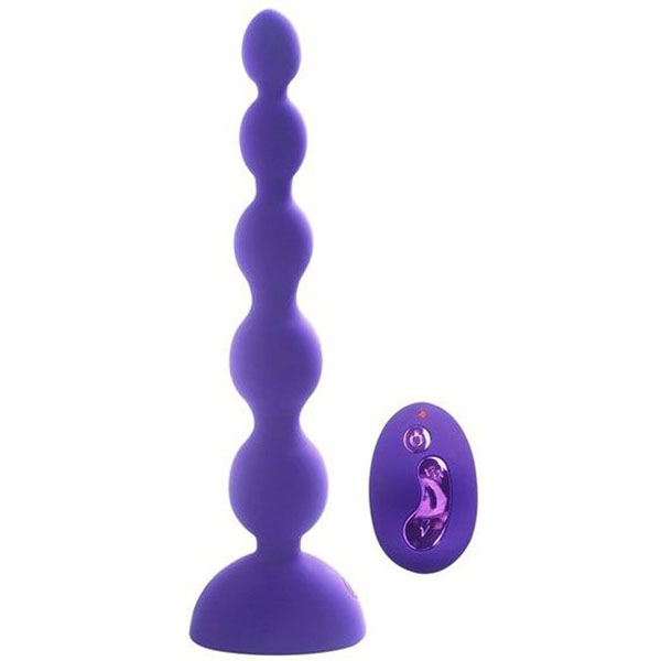 Фиолетовый анальный вибростимулятор Anal Beads L с пультом ДУ - 21,5 см. 