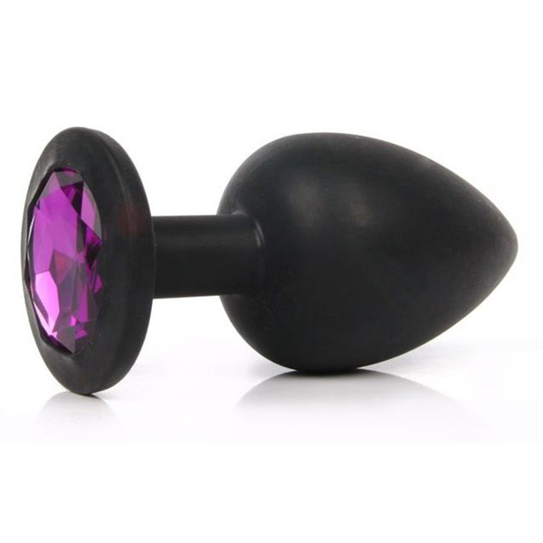 Чёрная силиконовая пробка с фиолетовым кристаллом размера L - 9,2 см.