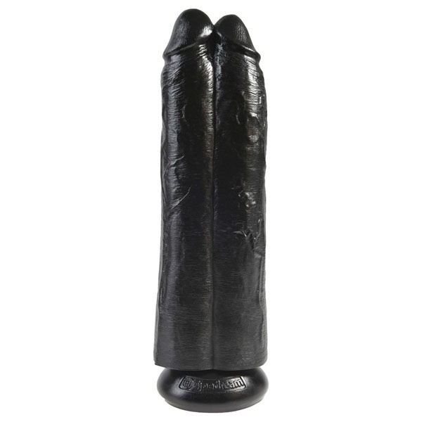 Сдвоенный черный фаллоимитатор на присоске 11 Two Cocks One Hole - 30,5 см.