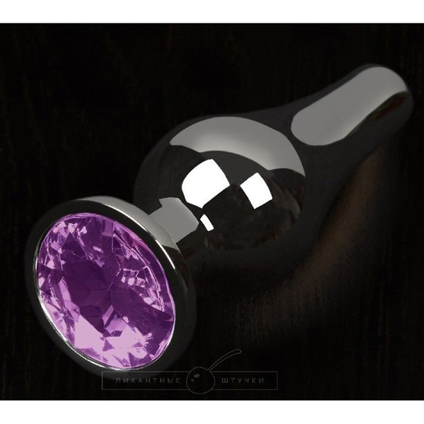 Графитовая удлиненная анальная пробка с фиолетовым кристаллом - 8,5 см.